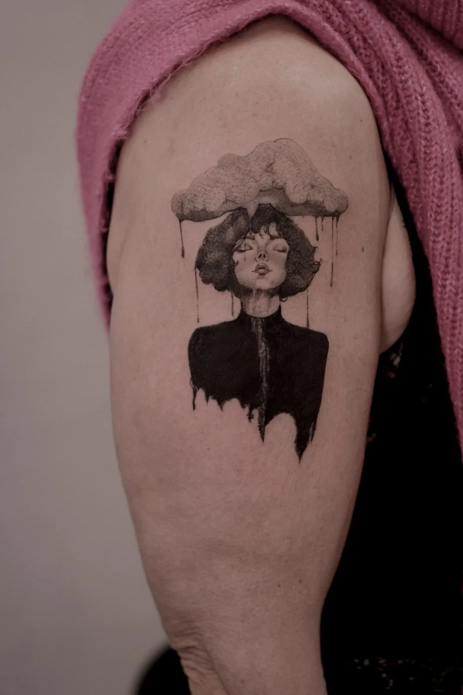 Illustrative woman with rain cloud